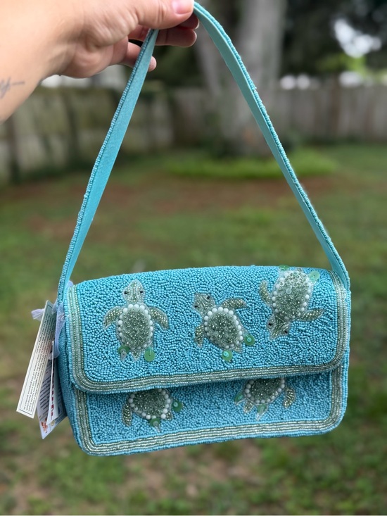 India Boutique Handbags - Viral Beaded Turquoise Turtle Shoulder Bag